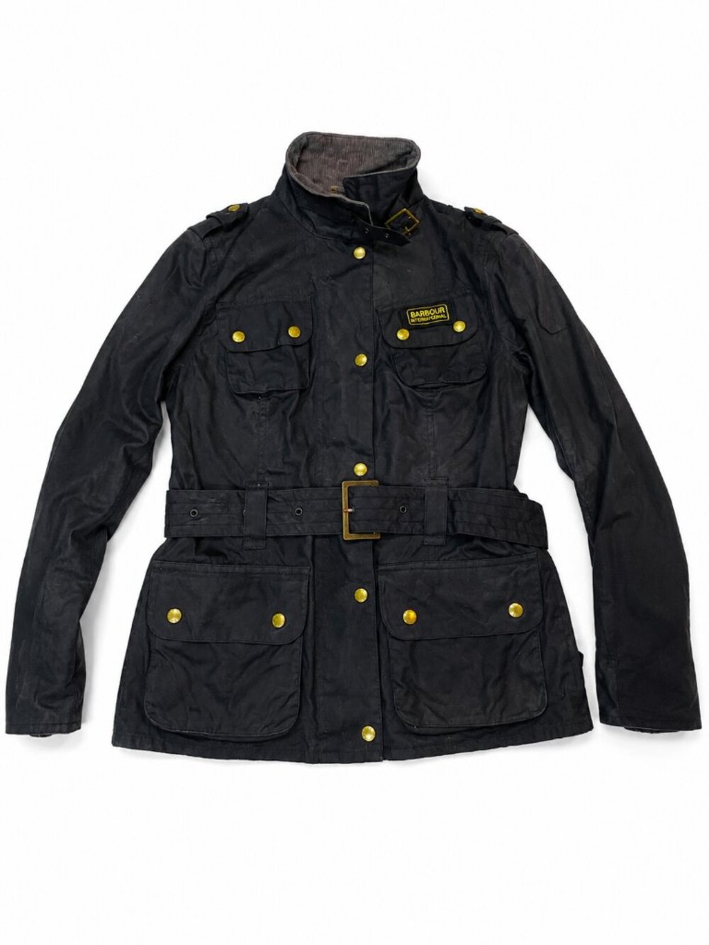 Barbour International Wax Jacket Belted Black Moto Biker Womens UK 8 - Picture 2 of 11